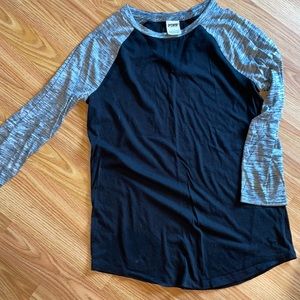 black and grey baseball tee